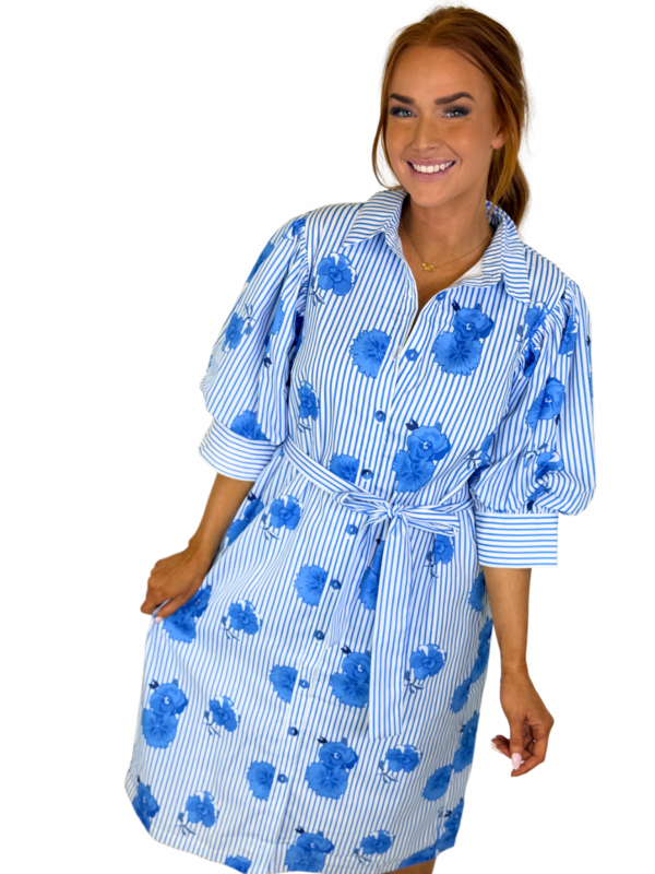BLUEBELL STRIPE PUFF SLV SHIRTDRESS