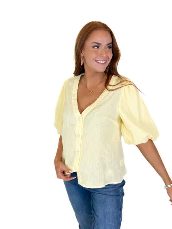 YELLOW BUBBLE SLEEVE TOP