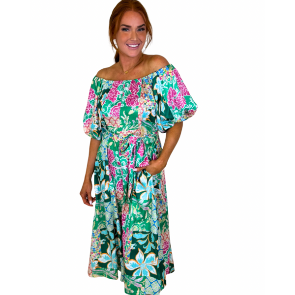  OTS GARDEN QUILT PRINT DRESS