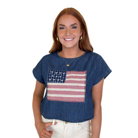  MIXED FABRIC FLAG TOP