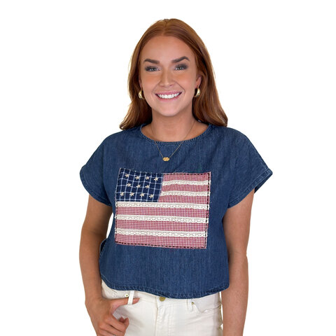 MIXED FABRIC FLAG TOP