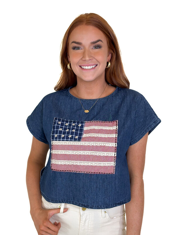 MIXED FABRIC FLAG TOP