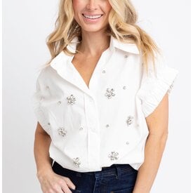  SOLID POPLIN WHITE JEWELED TOP