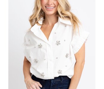 SOLID POPLIN WHITE JEWELED TOP