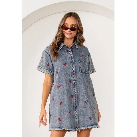 CHERRY DENIM DRESS