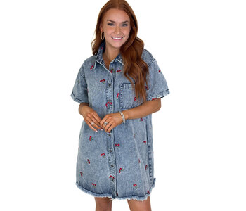 CHERRY DENIM DRESS