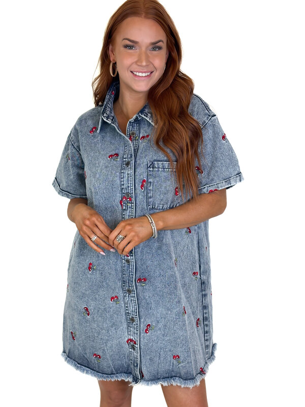CHERRY DENIM DRESS