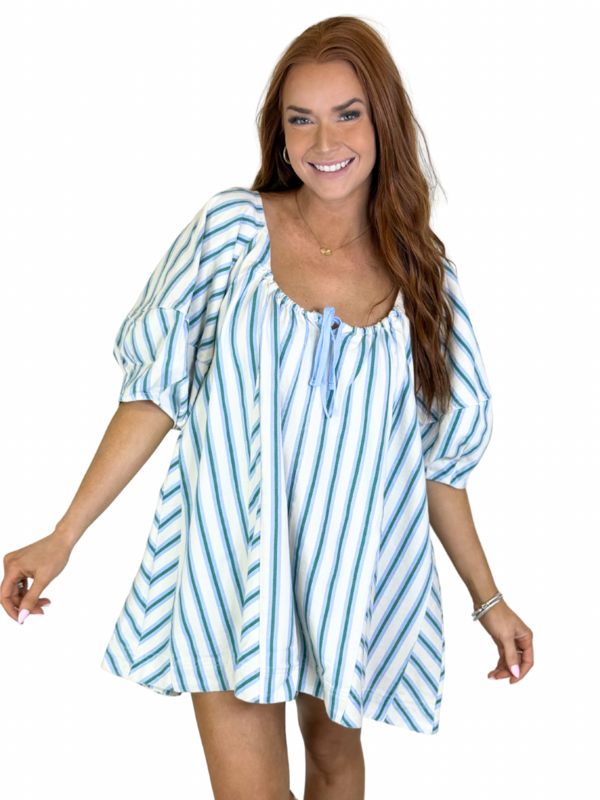 STRIPE COMBO DENIM ROMPER