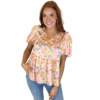 FLORAL VNECK SHORT SLV BLOUSE