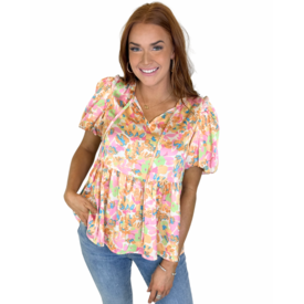  FLORAL VNECK SHORT SLV BLOUSE