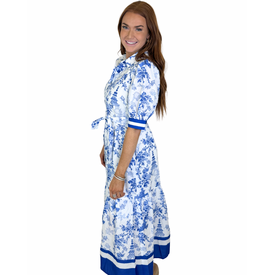  ORIENTAL BLOOM TIRED MIDI SHIRT DRESS