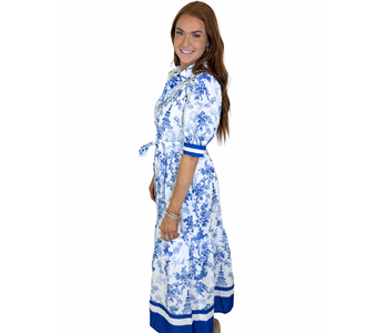 ORIENTAL BLOOM TIRED MIDI SHIRT DRESS