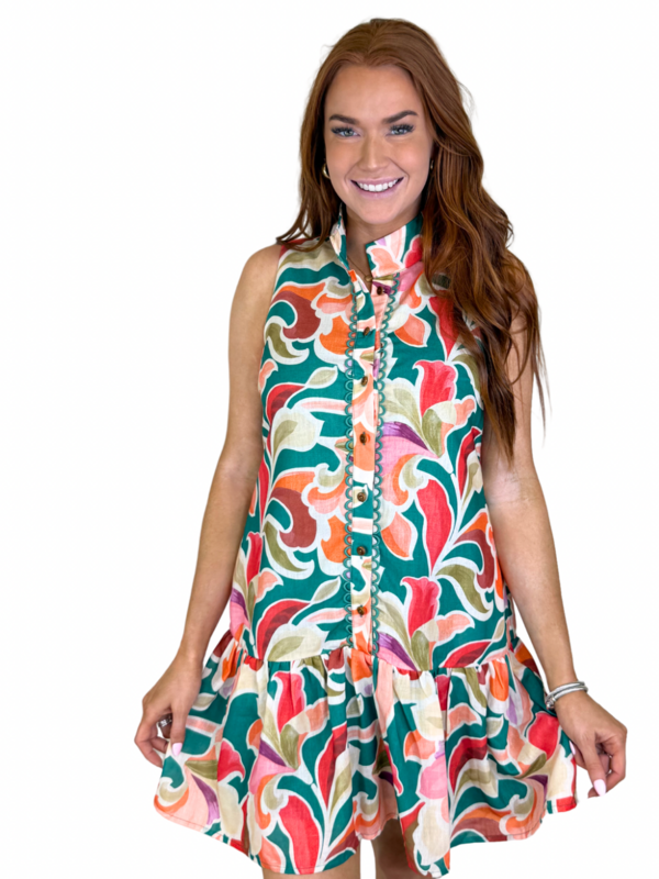 TROPICAL SWIRL HIGH NECK DRESS