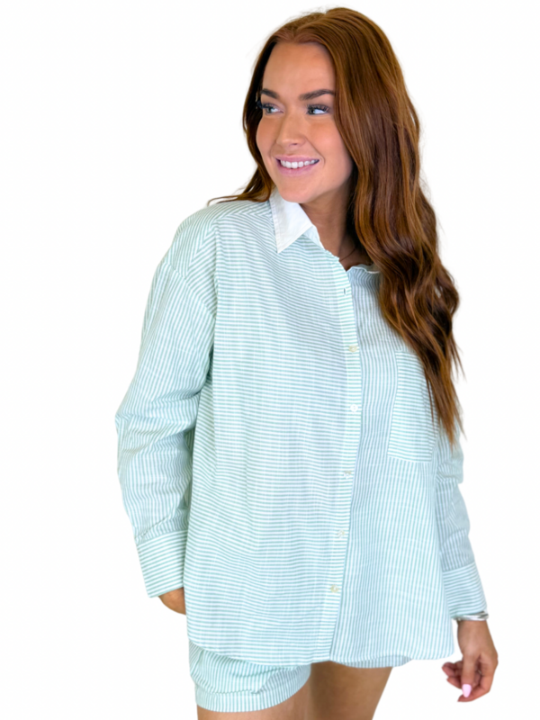 MINT STRIPE SHORT SET