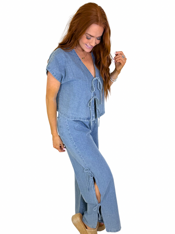DENIM TIE PANT SET