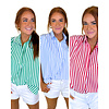 STRIPE POPLIN VNECK COLLAR TOP