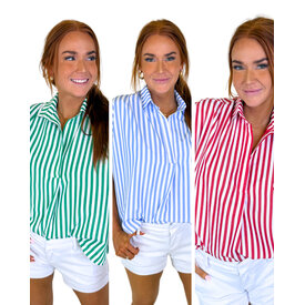  STRIPE POPLIN VNECK COLLAR TOP