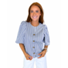 STRIPE BUTTON PUFF SLV TOP