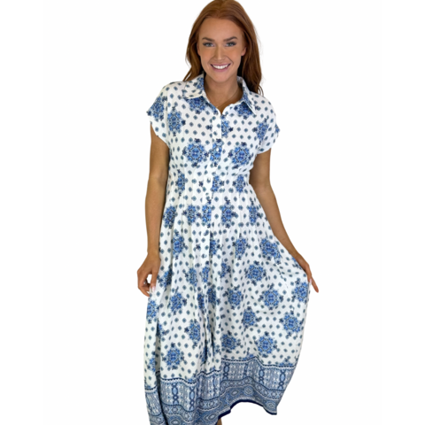 BLUE MULTI MIDI DRESS