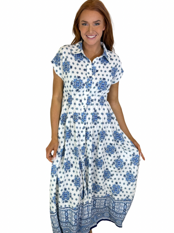 BLUE MULTI MIDI DRESS