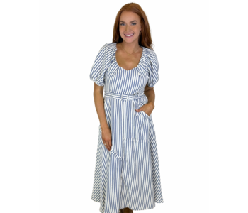 NAVY STRIPE MIDI DRESS
