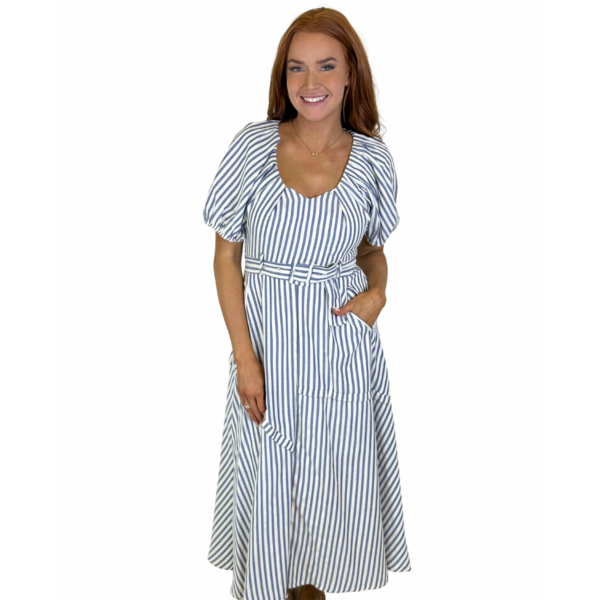  NAVY STRIPE MIDI DRESS