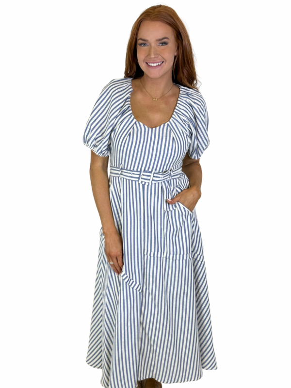 NAVY STRIPE MIDI DRESS