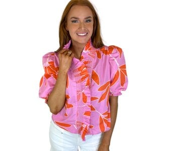 PALM LEAF FLORAL RUFFLE TOP