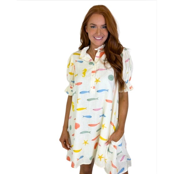  MULTI FISH PRINT DRESS