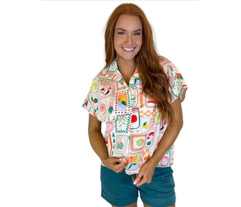 FRUIT BASKET VNECK COLLAR TOP