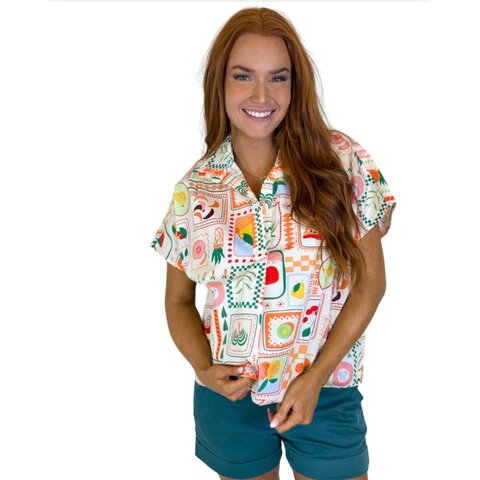 FRUIT BASKET VNECK COLLAR TOP
