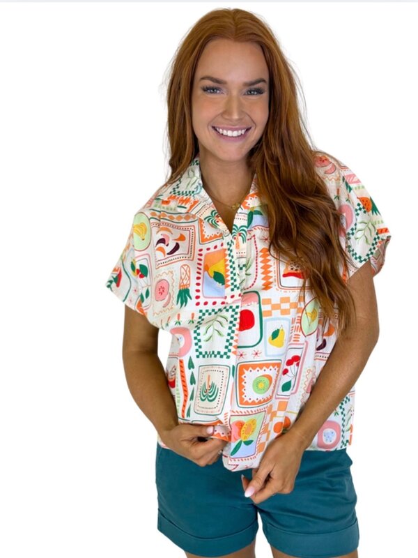 FRUIT BASKET VNECK COLLAR TOP