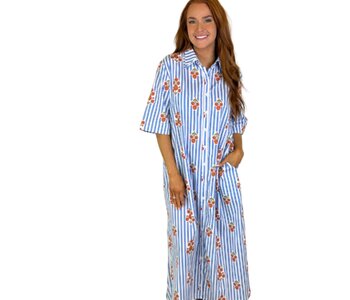 BLUE STRIPE FLORAL MAXI DRESS
