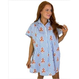  BLUE STRIPE FLORAL SHIRT DRESS