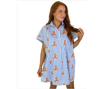 BLUE STRIPE FLORAL SHIRT DRESS