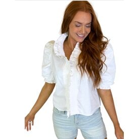 WHITE RUFFLE PUFF SLV TOP