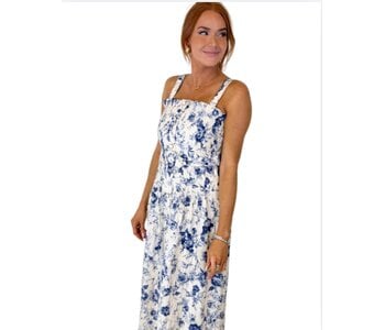 NAVY PRINT MIDI DRESS