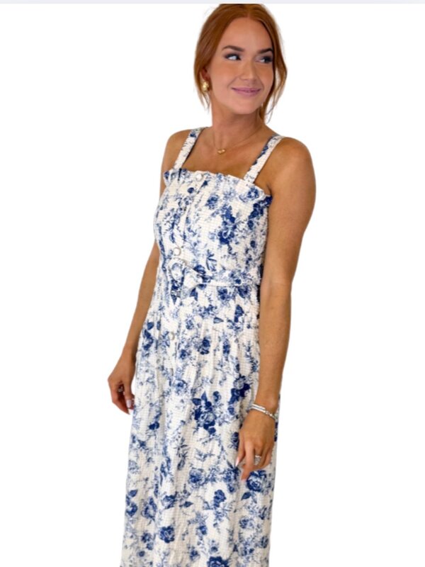 NAVY PRINT MIDI DRESS