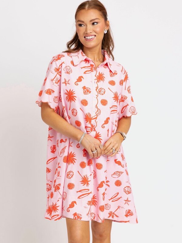 PINK BEACH LINEN SHIRT DRESS