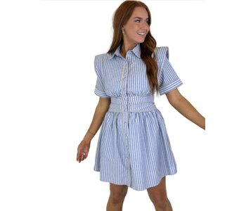 STRIPE POCKET PIPED SHIRT DRESS