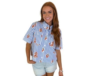 BLUE STRIPE FLORAL POCKET CAMP TOP