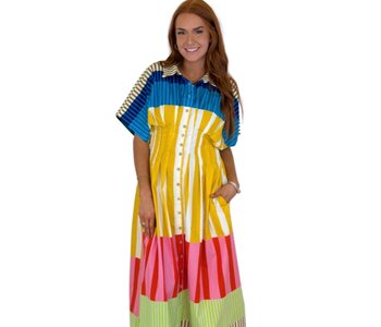 MULTI STRIPE BUTTON MAXI DRESS