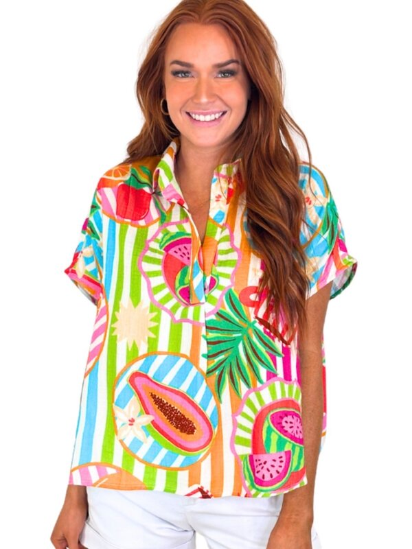 ISLAND FRUIT GAUZE VNECK