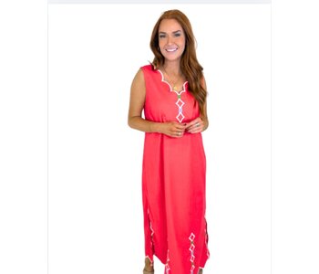 CORAL SCALLOP DRESS W/ EMB