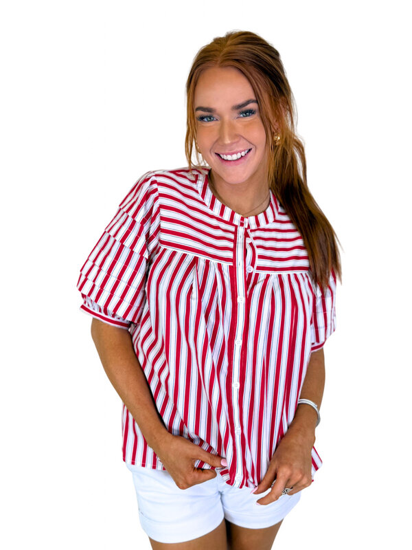 STRIPE AMERICA PLEAT SLV TOP