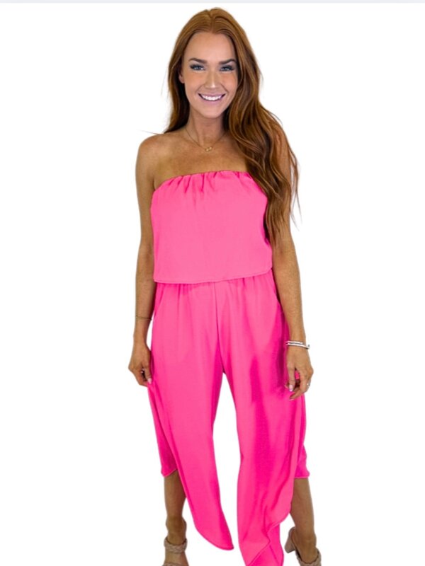 FUSCHIA SLANTED HEM JUMPSUIT