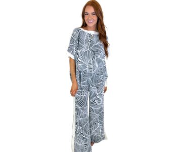 GREY LEAF PRINT PANT SET