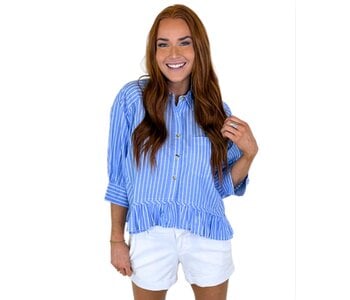 BLUE STRIPE RUFFLE BOTTOM TOP