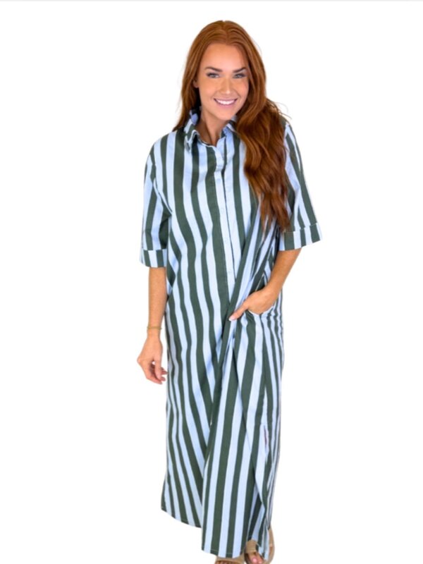 BLUE/GREEN STRIPE MAXI DRESS