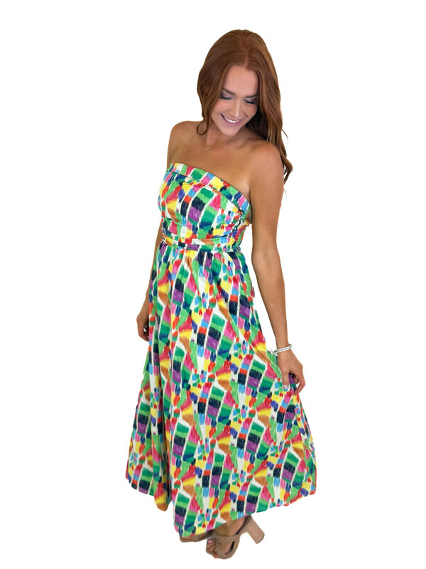 RAINBOW STROKES MIDI DRESS